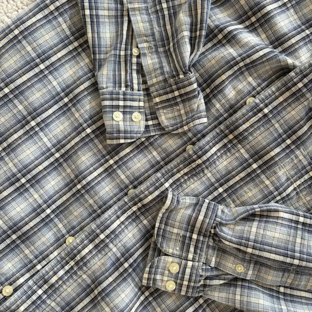 Eddie Bauer Mens Relaxed Fit Plaid Button‎ Down Shirt Blue 100% Cotton Size L